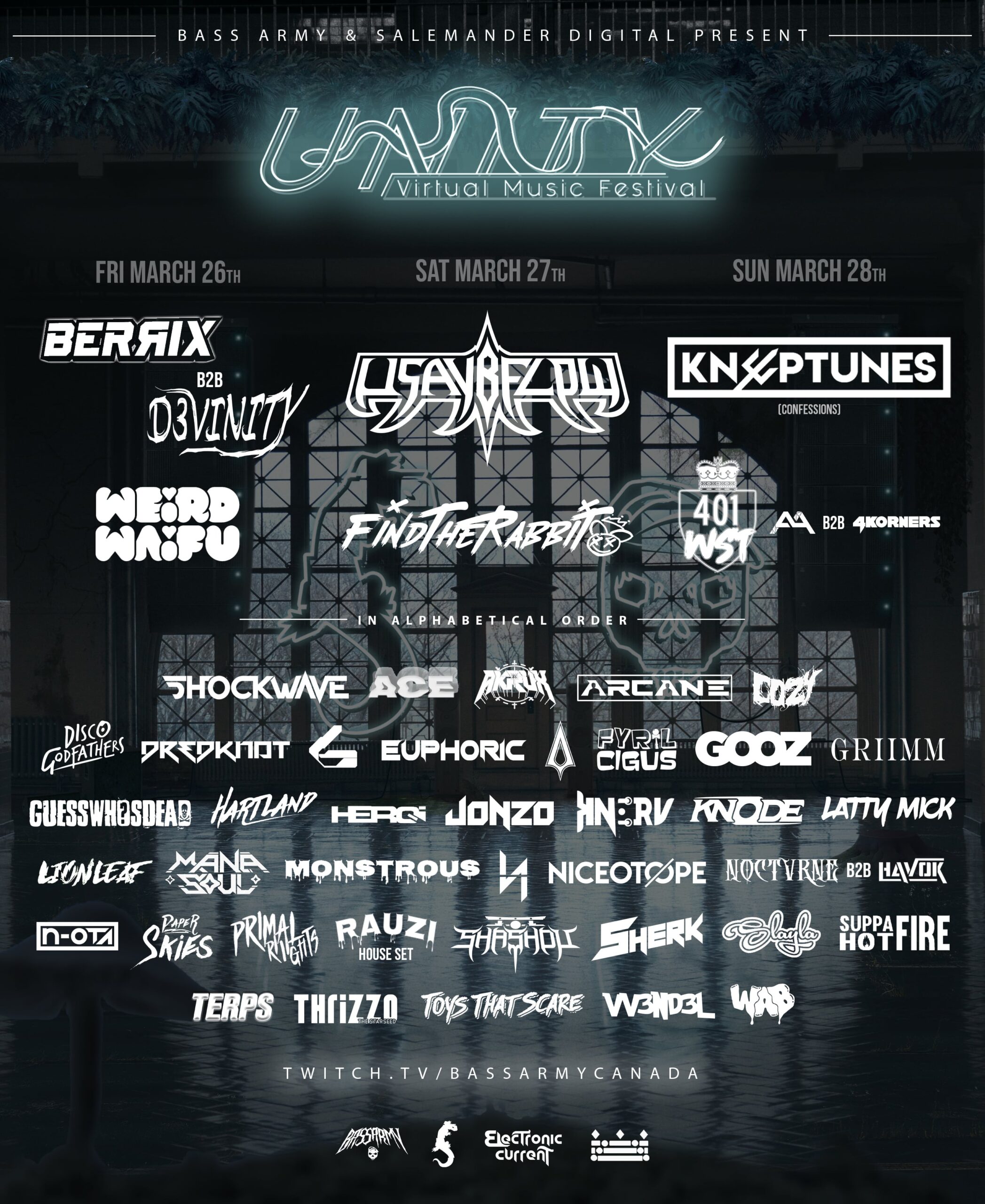 music festival lineup featuring 25+ DJs