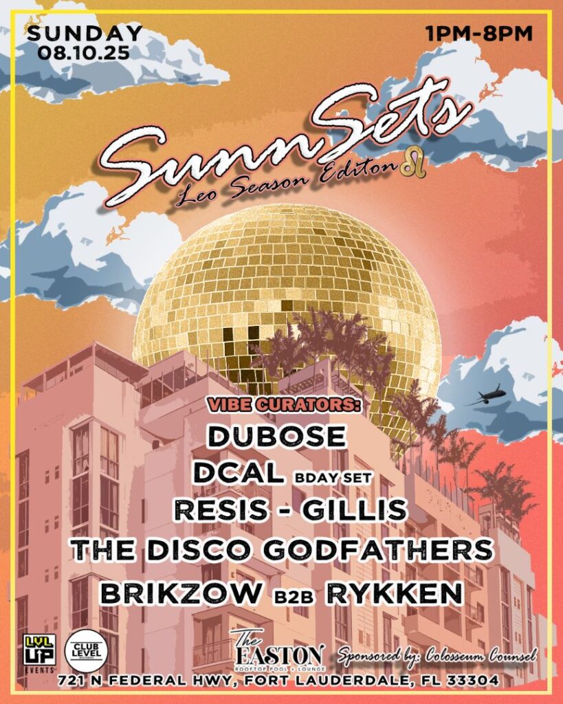 lineup poster for august 10th at Easton rooftop pool and lounge